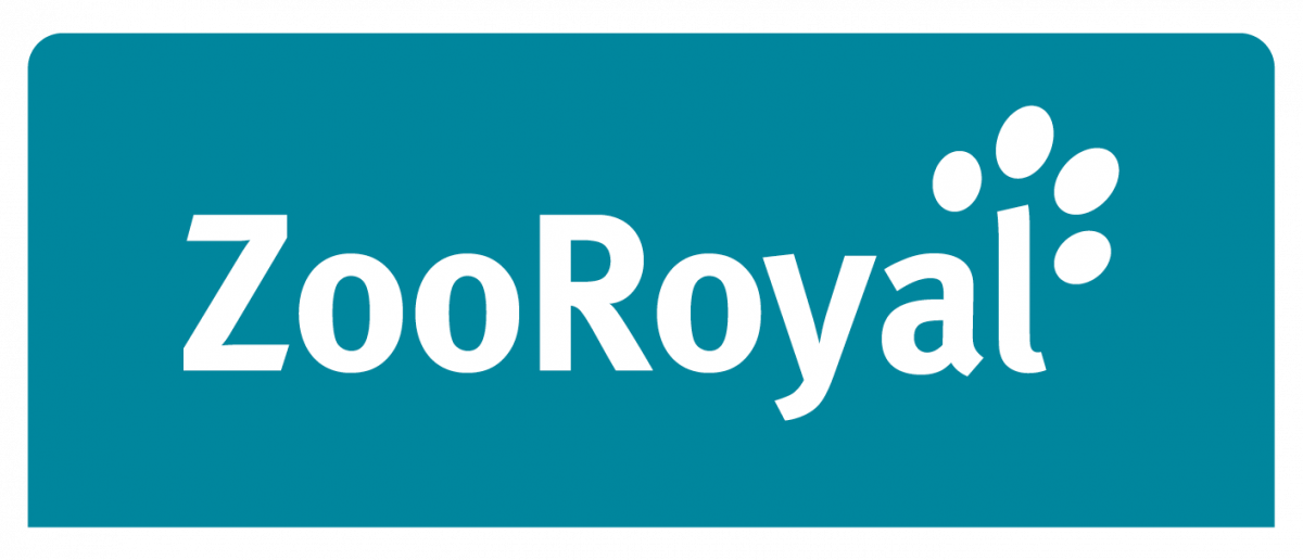 Weiße Schrift ZooRoyal auf blauem Hintergrund als Logo
