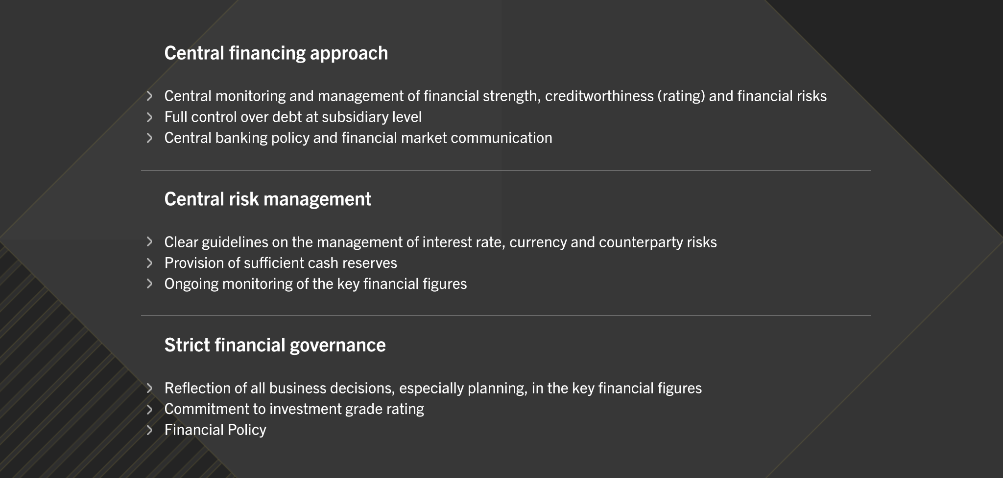 An info graphic about our central financing approach