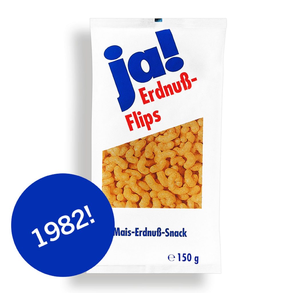 ja! Erdnuss-Flips-Packung aus dem Jahr 1982.