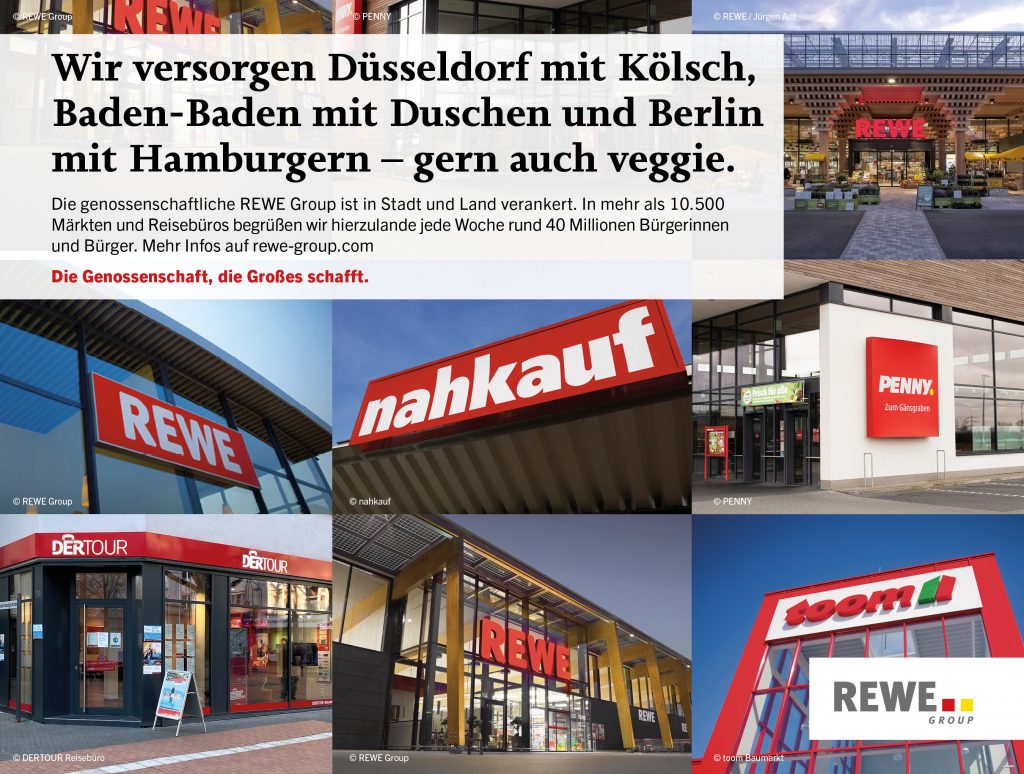 Eine Collage mit REWE, PENNY, nahkauf, DER TOUR und toom-Fillialen