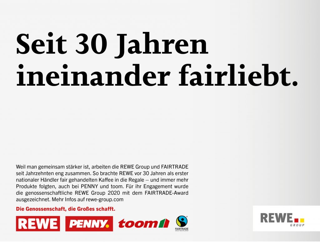 Grafik beschreibt die Zusammenarbeit zwischen REWE Group und Fairtrade.