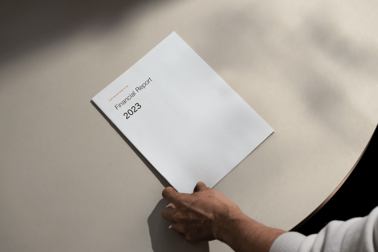 A physical financial report on a table