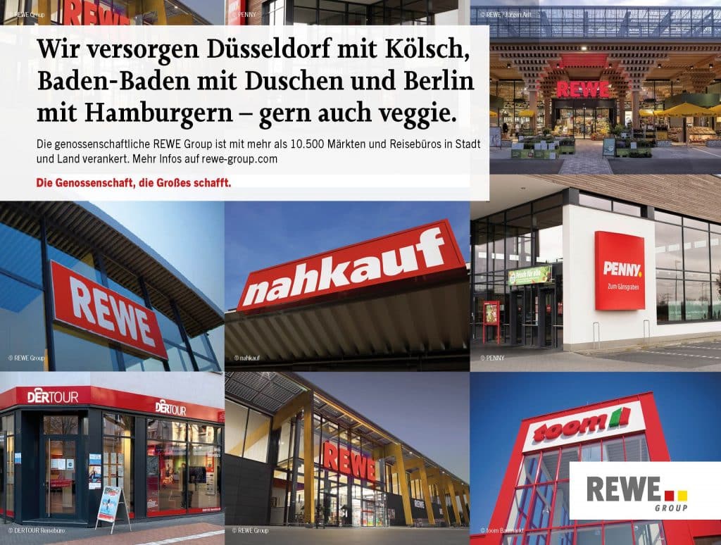 Eine Collage mit REWE, PENNY, nahkauf, DER TOUR und toom-Fillialen.