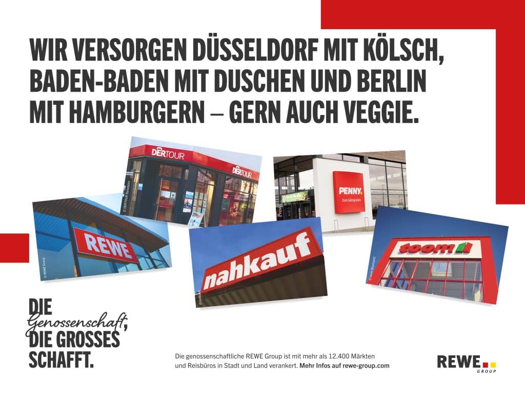 Eine Collage mit REWE, PENNY, nahkauf, DER TOUR und toom-Fillialen.