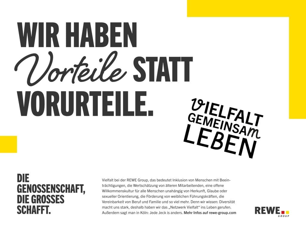 Ein Statement der REWE Group zum Thema Vielfalt und Inklusion. Die REWE Group hat das 