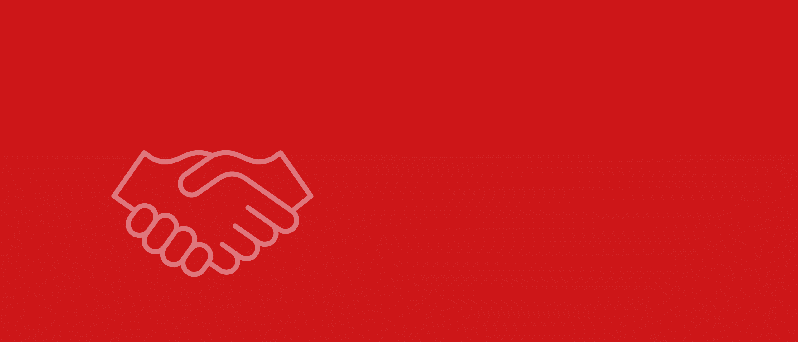 Roter Hintergrund mit schabloniertem Symbol eines Händedrucks.