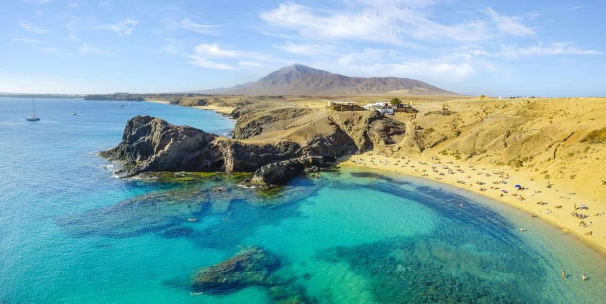 Strand von Papagayo auf Lanzarote aus der Vogelperspektive