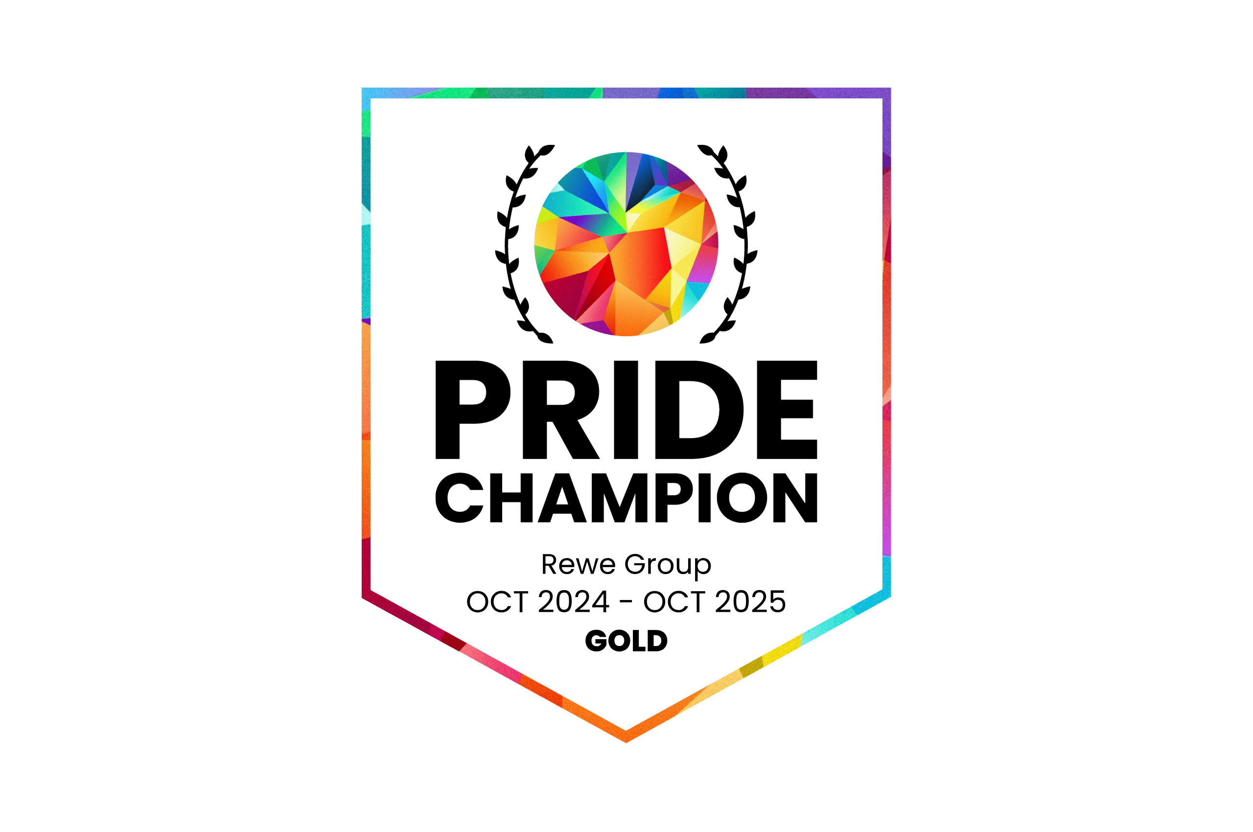 Das Logo der Auszeichnung 'Pride Champion' für LGBTQIA+ freundliche Unternehmen.