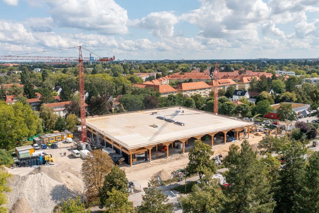 REWE Green Farming store under construction from above.