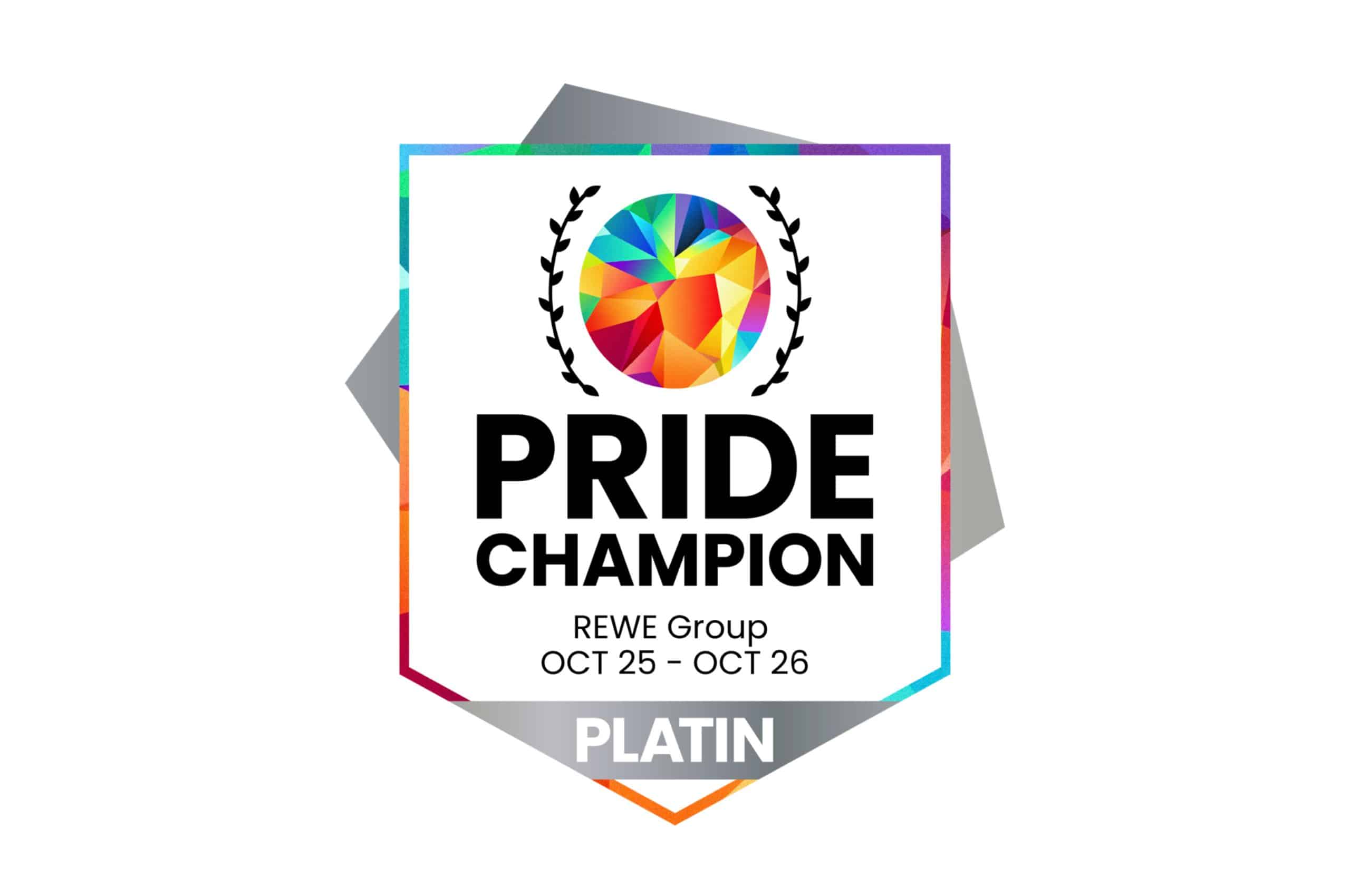 Das Logo der Auszeichnung 'Pride Champion' für LGBTQIA+ freundliche Unternehmen.